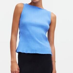 Madewell Ribbed Sleevless Boatneck Tank Top Size L Cornflower Blue Minimalist